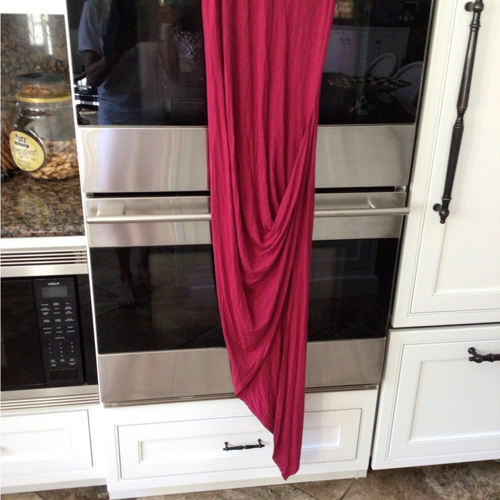 Delacy dress pink long with slanted cut bottom